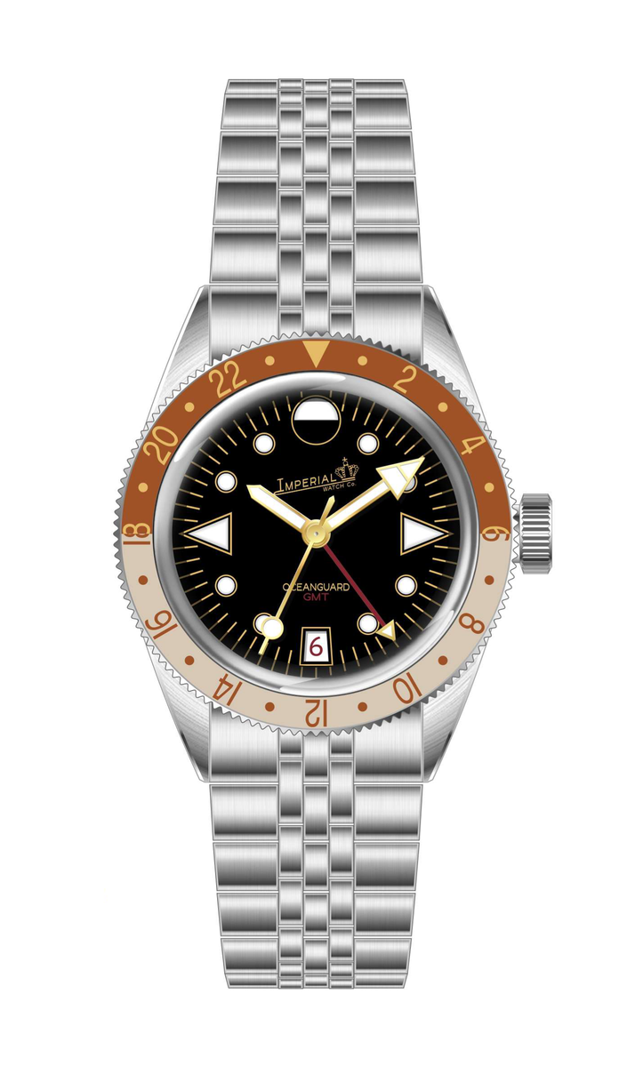 Oceanguard GMT - Jet Black w/ Rootbeer Bezel – Imperial Watch Co.