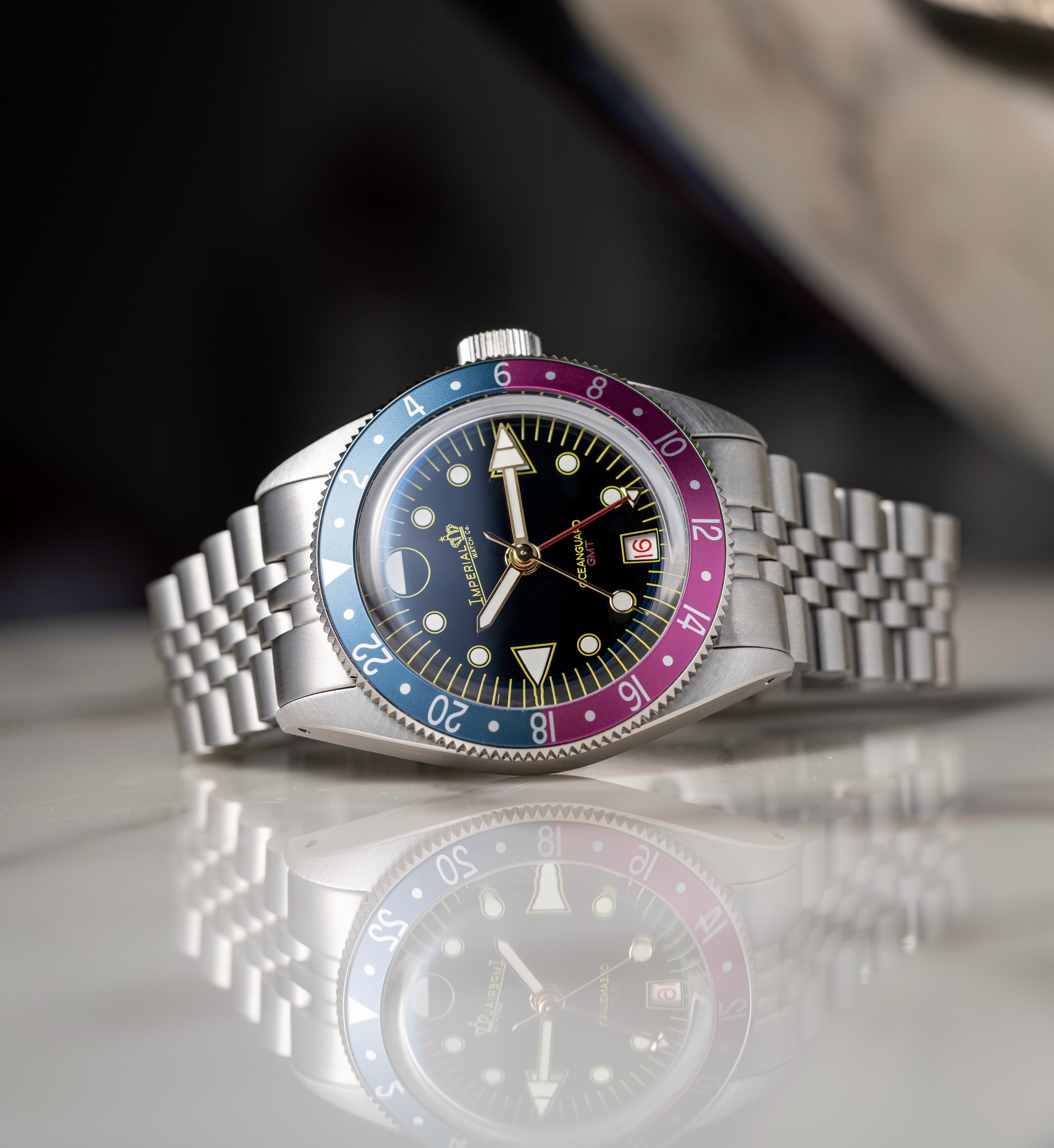 Oceanguard GMT - Jet Black w/ Faded Blue and Pink Bezel