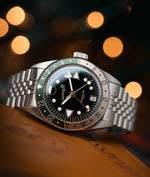 Load image into Gallery viewer, Oceanguard GMT - Jet Black w/ Elmwood and Sand Bezel
