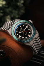 Load image into Gallery viewer, Oceanguard GMT - Jet Black w/ Coral and Turquoise Bezel
