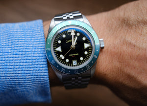 Oceanguard GMT - Jet Black w/ Coral and Turquoise Bezel