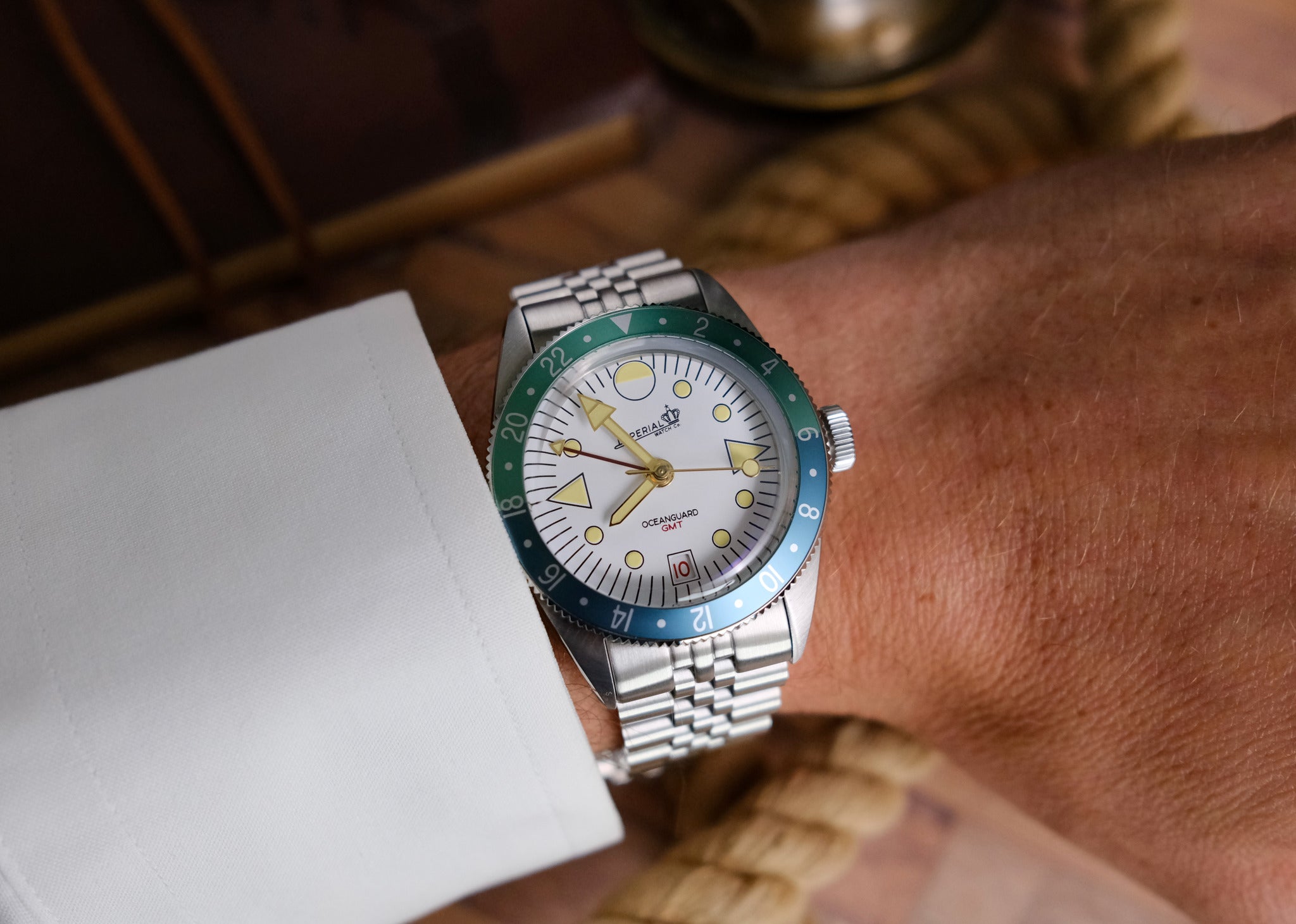 Oceanguard GMT - White w/ Coral and Turquoise Bezel