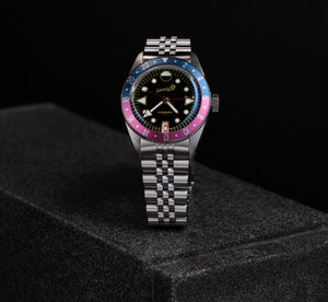 Oceanguard GMT - Jet Black w/ Faded Blue and Pink Bezel