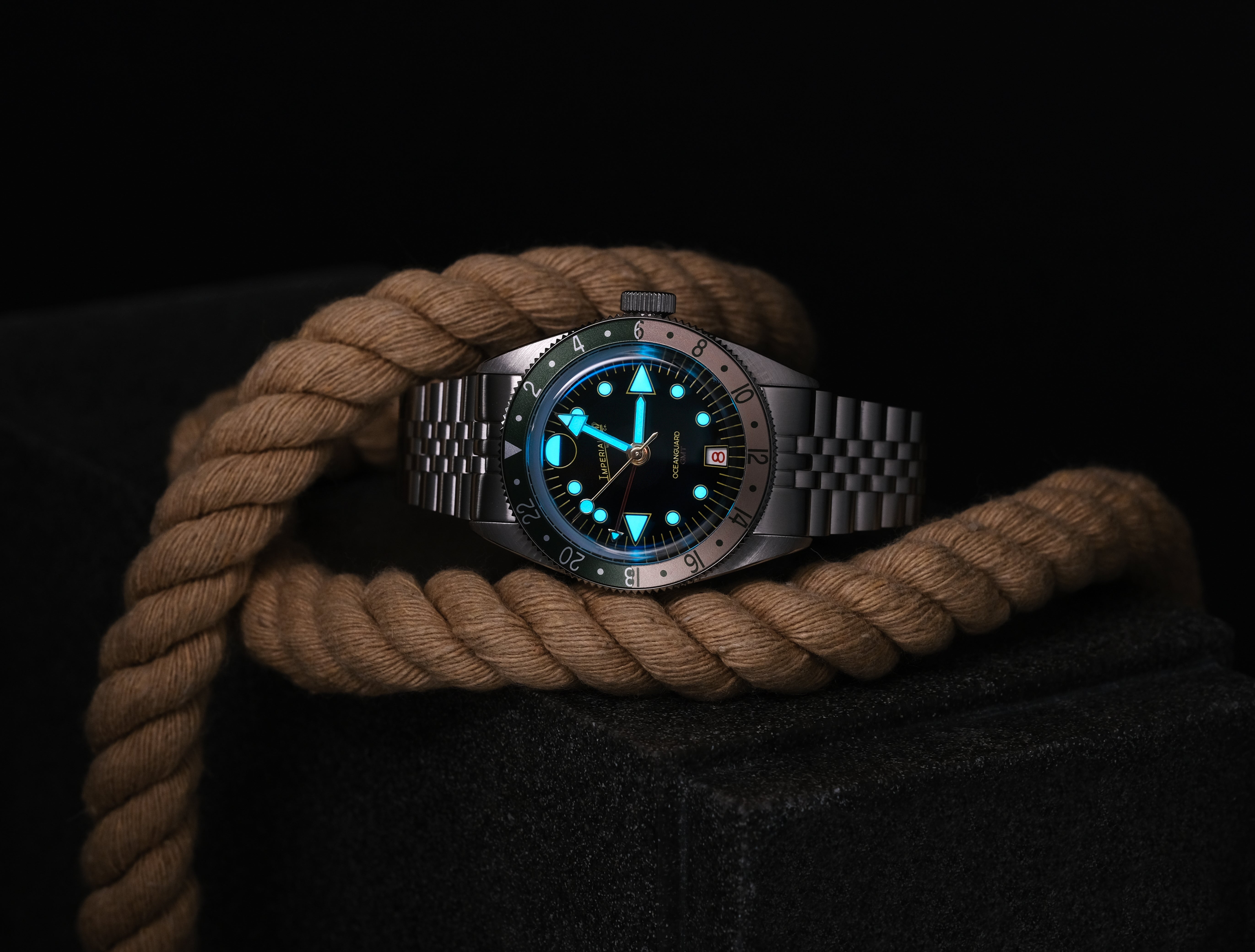 Oceanguard GMT - Jet Black w/ Elmwood and Sand Bezel