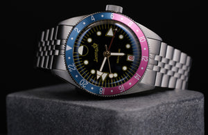 Oceanguard GMT - Jet Black w/ Faded Blue and Pink Bezel