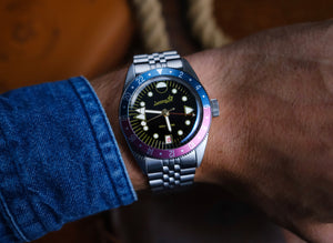 Oceanguard GMT - Jet Black w/ Faded Blue and Pink Bezel