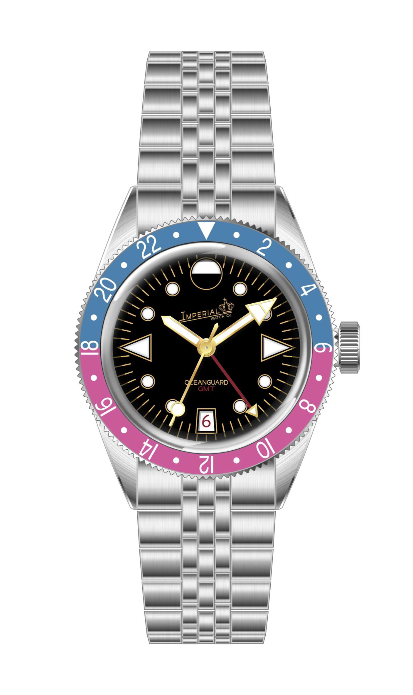 Oceanguard GMT - Jet Black w/ Faded Blue and Pink Bezel