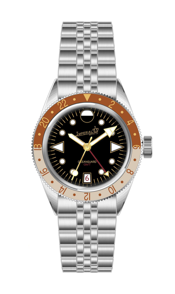 Oceanguard GMT - Jet Black w/ Rootbeer Bezel – Imperial Watch Co.